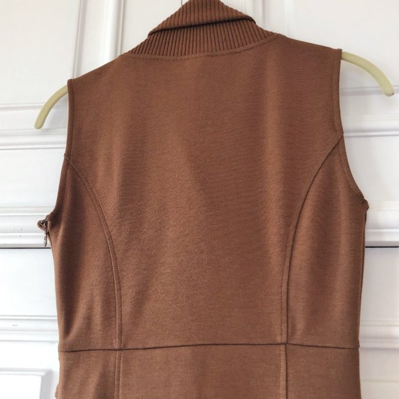 Rich Brown Shawl-Collar Blazer-Like Sleeveless Sweater Dress - Size XXS - Picture 4 of 16